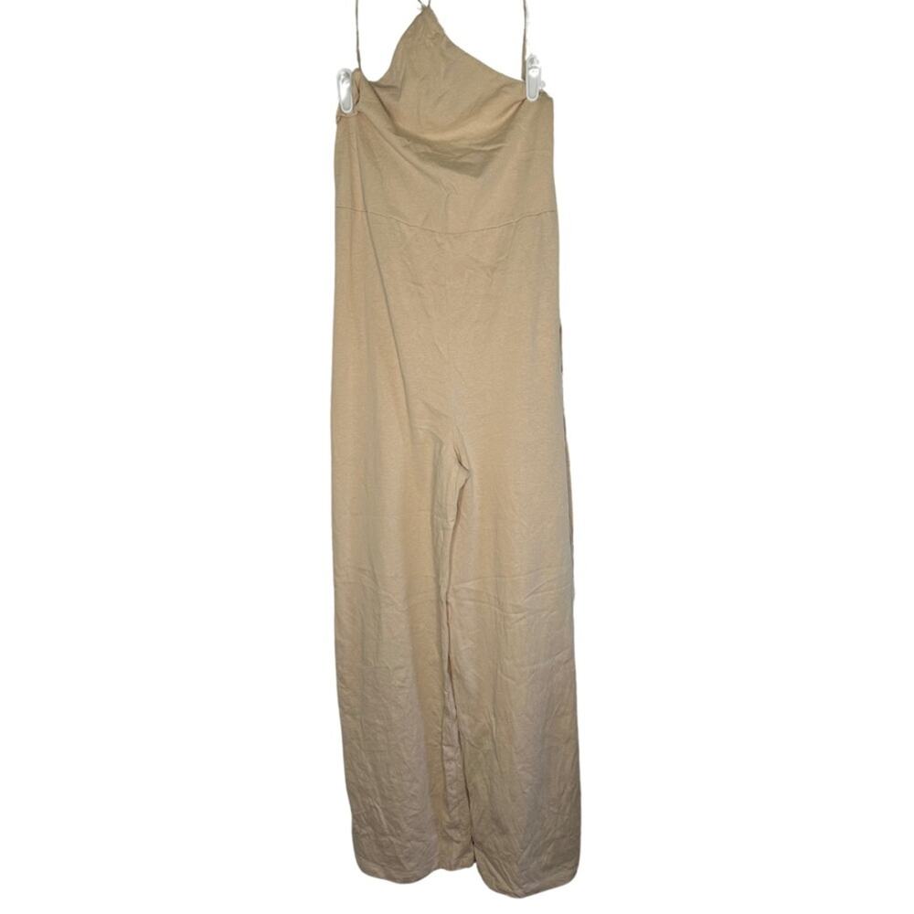 Zara Halter Neck Criss Cross Wide Leg Beige JumpsuitHigh Waisted